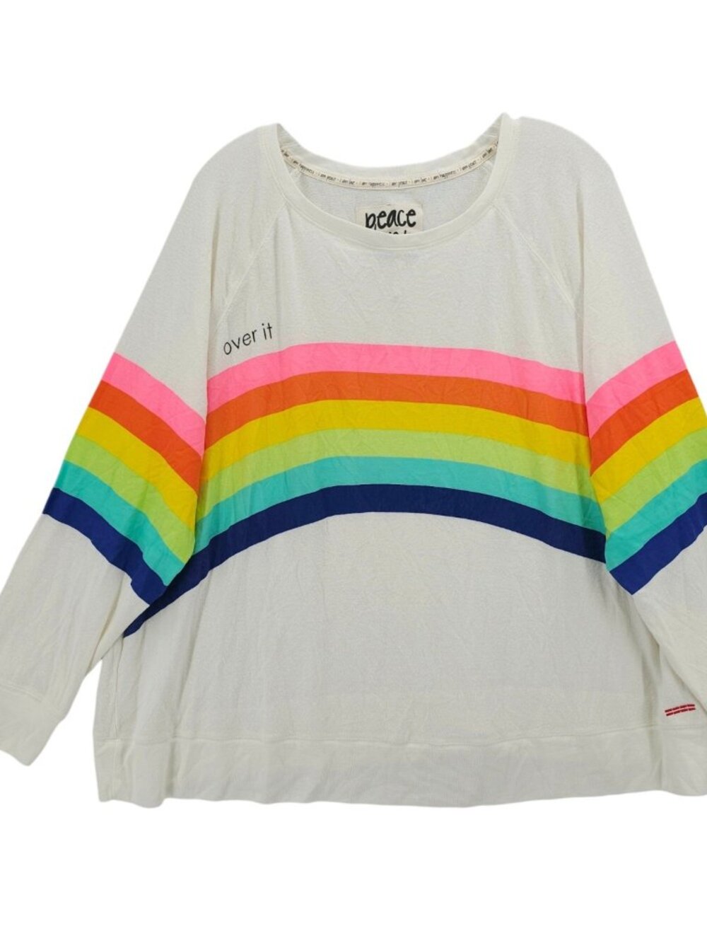 PEACE LOVE WORLD Long Sleeve Knit Top Pullover "Over it" Cozy Soft Rainbow 1X